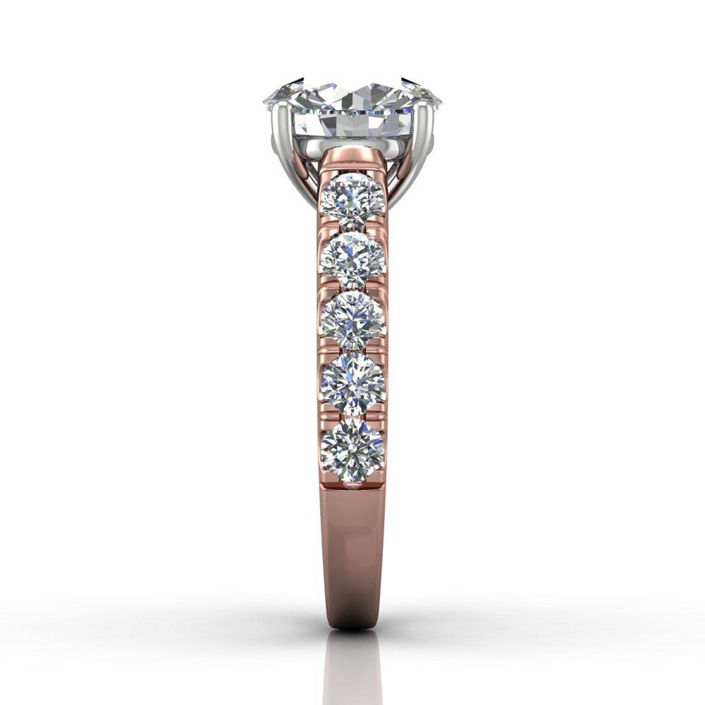 Round Cut 4 Prong Set Diamond Engagement Ring with Pave Set Side Stones - 18K Rose - DG & Co. Jewellery