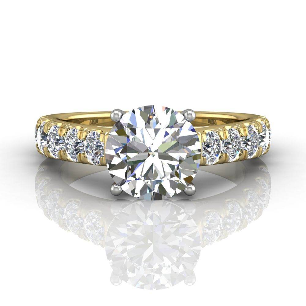 Round Cut 4 Prong Set Diamond Engagement Ring with Pave Set Side Stones - 18K Yellow - DG & Co. Jewellery