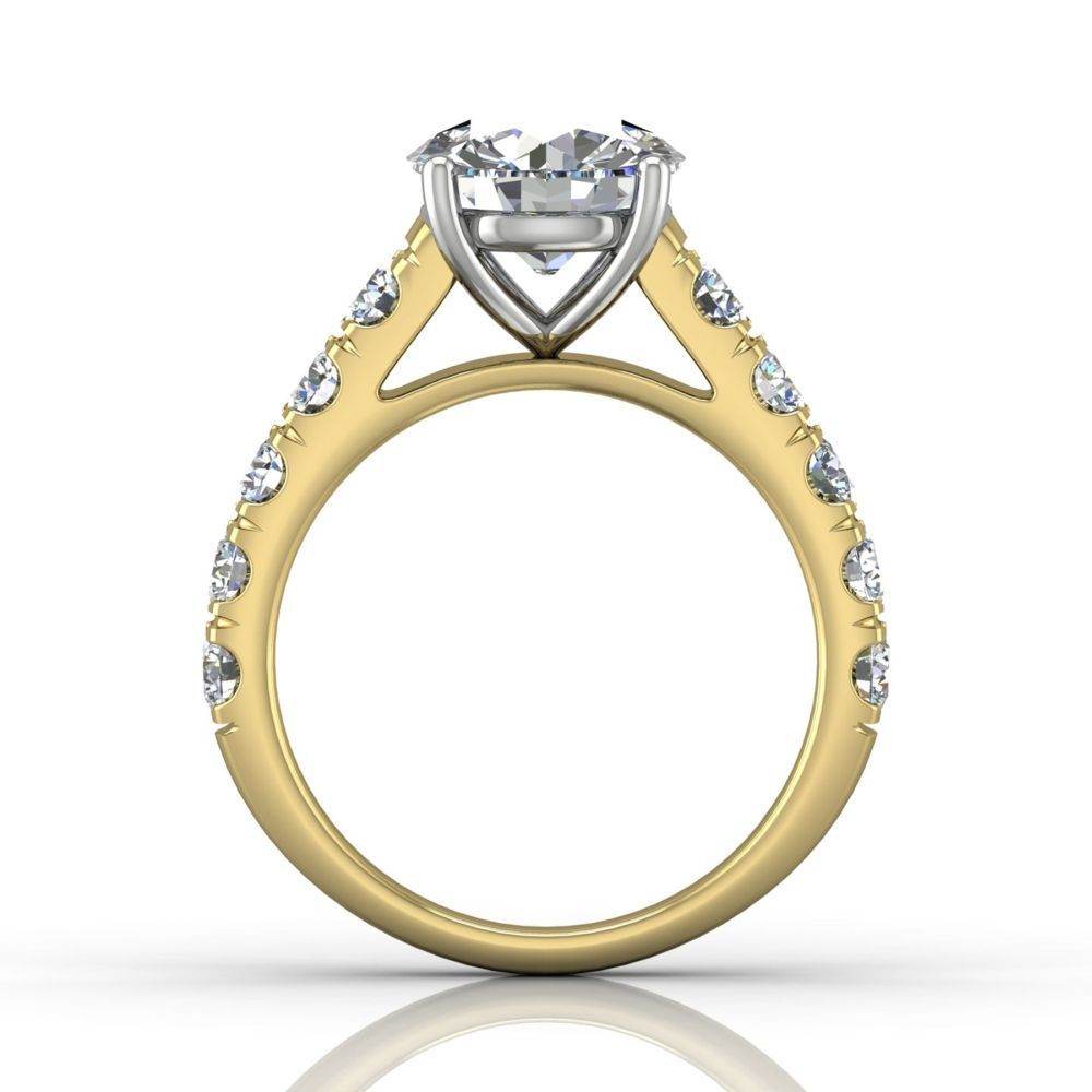 Round Cut 4 Prong Set Diamond Engagement Ring with Pave Set Side Stones - 18K Yellow - DG & Co. Jewellery