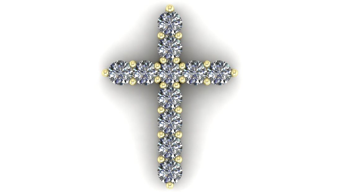 1.50CT Lab Crown Diamond Classic Cross Pendant Pave Setting in 18K Yellow Gold