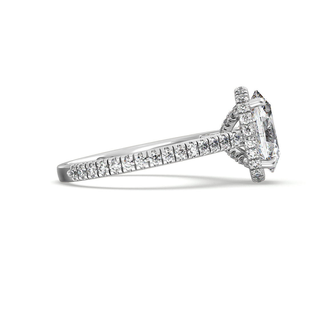 Ayla Cathedral Oval Cut Claw Setting Hidden Halo with a Pave setting on the band - 18K White