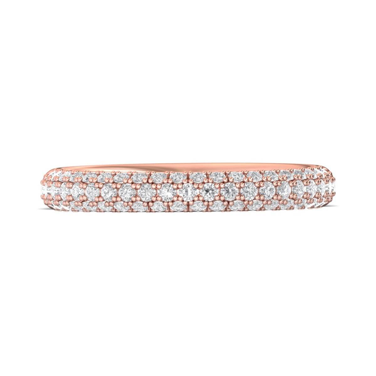 Women Wedding Ring 3 Row Pave Diamond Setting In 18K Rose Gold - DG & Co. Jewellery