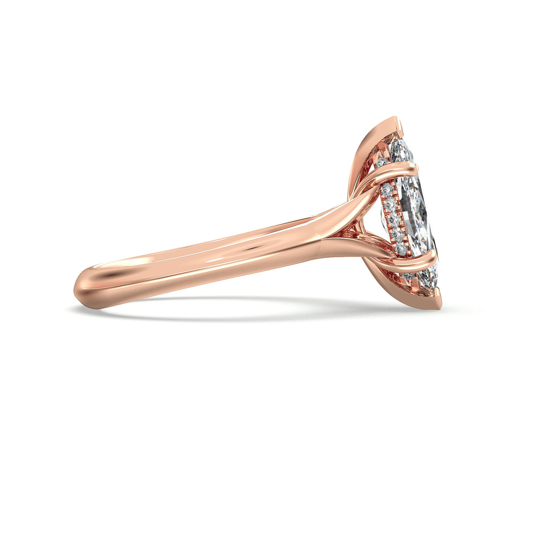 Stella Marquise Cut Six Claw Hidden Halo Split Band Diamond Engagement Ring  - 18K Rose