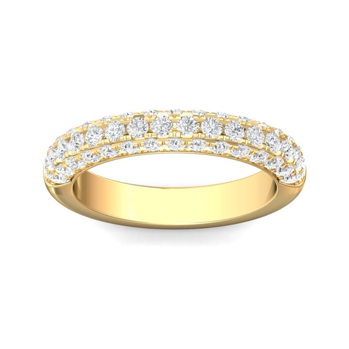 1.50Ct Trio Diamond Round Brilliant Cut Wedding Ring Pave Setting In 18K Yellow Gold - DG & Co. Jewellery