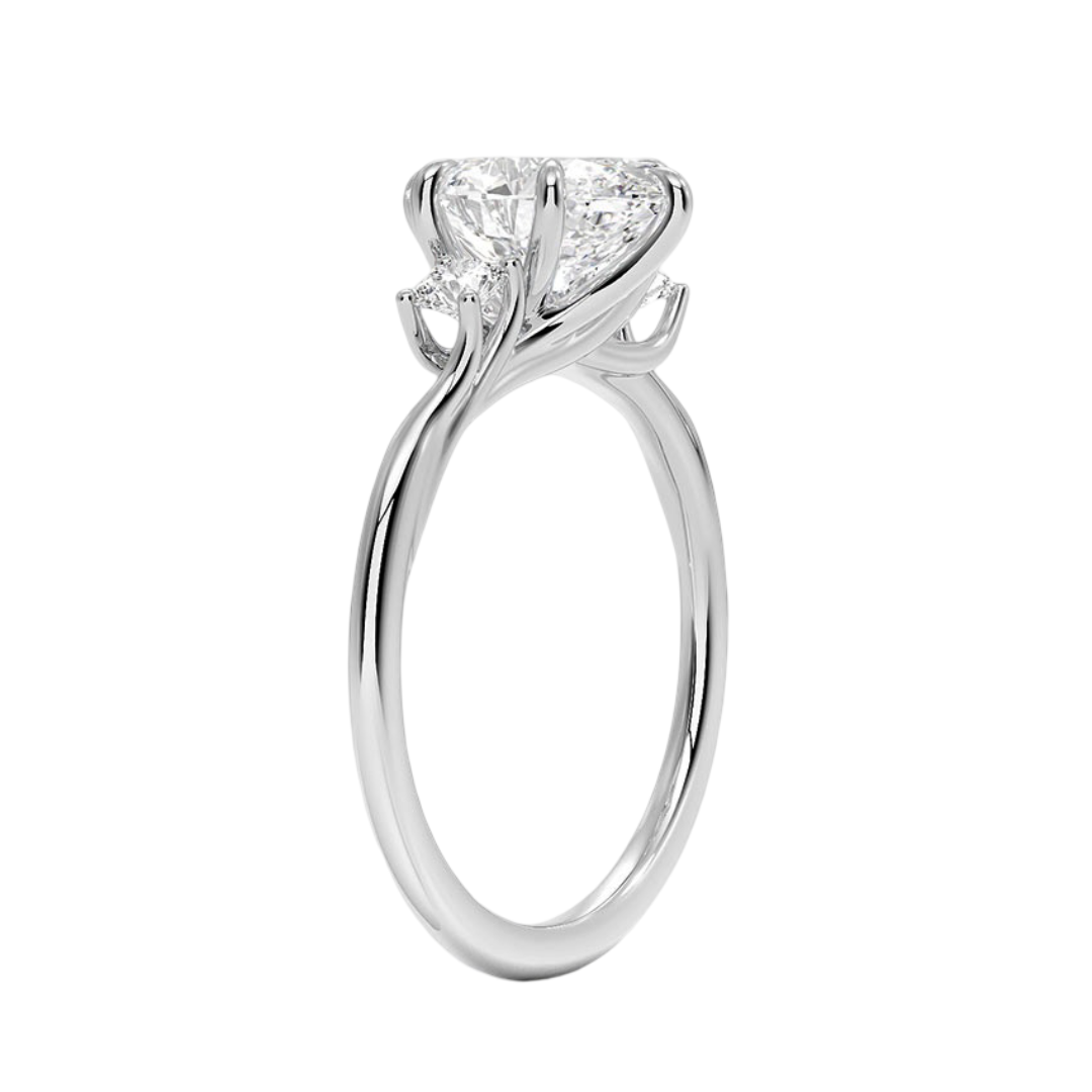 Georgia Oval Cut Three Stone Six Claw Setting Diamond Engagement Ring - 18K White