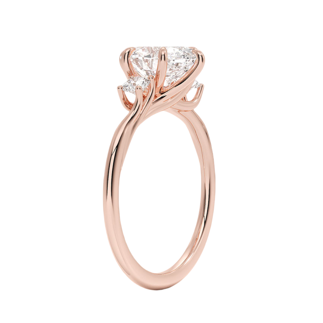 Georgia Oval Cut Three Stone Six Claw Setting Diamond Engagement Ring - 18K Rose