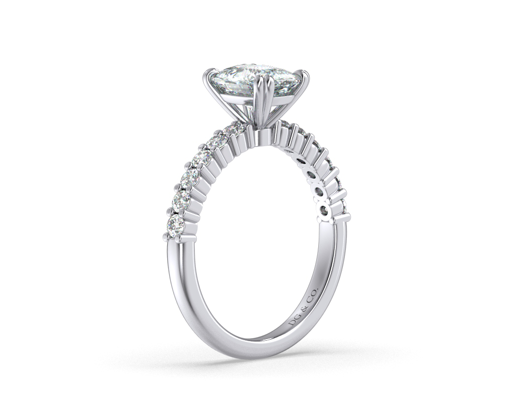 Nadine Elongated Long Cushion Cut Double Claw Side Stone Diamond Engagement Ring - 18K White