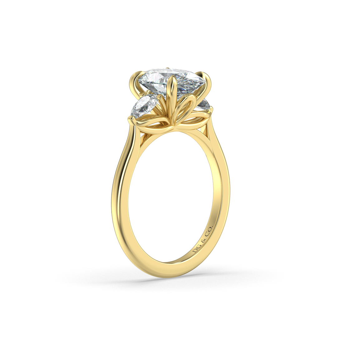 Tulip Three Stones Oval Cut Cathedral Style Setting - 18K Yellow