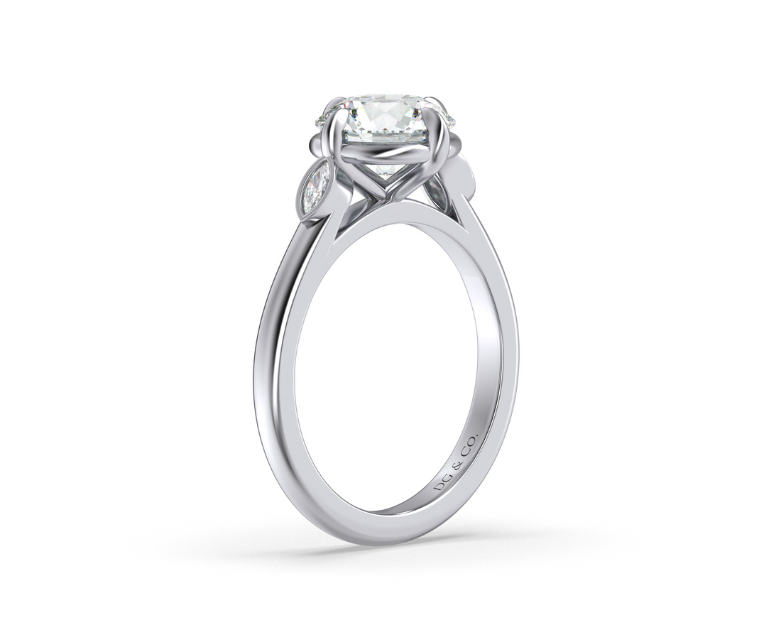 Bella Three Stones with Bezel and claw Setting Diamond Ring - 18K White