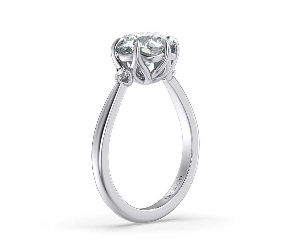 Hollie Three Stone Tapered Band Diamond Ring with Round Cut Six Claw Setting - 18K White