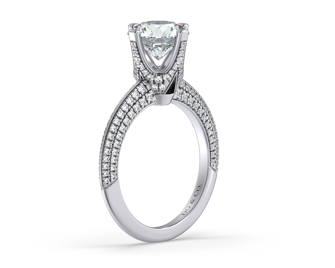 The King Double Row Knife Edge four Claw Setting Diamond Engagement Ring - 18K White