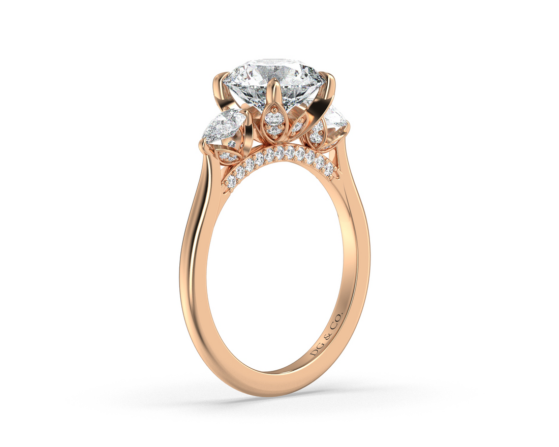 Sarah Trilogy Hidden Halo four Claw Setting Diamond engagement ring - 18K Rose