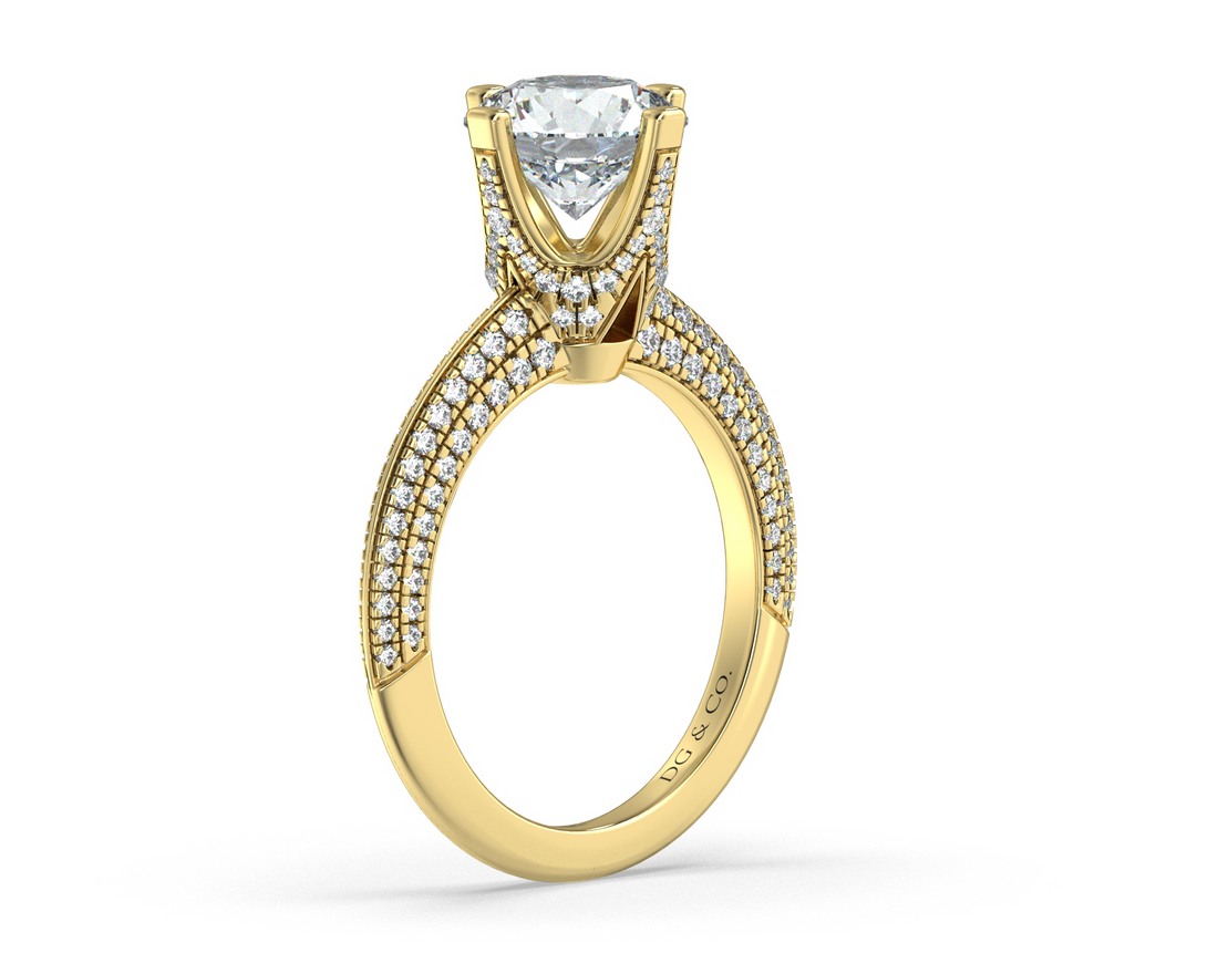 The King Double Row Knife Edge four Claw Setting Diamond Engagement Ring - 18K Yellow