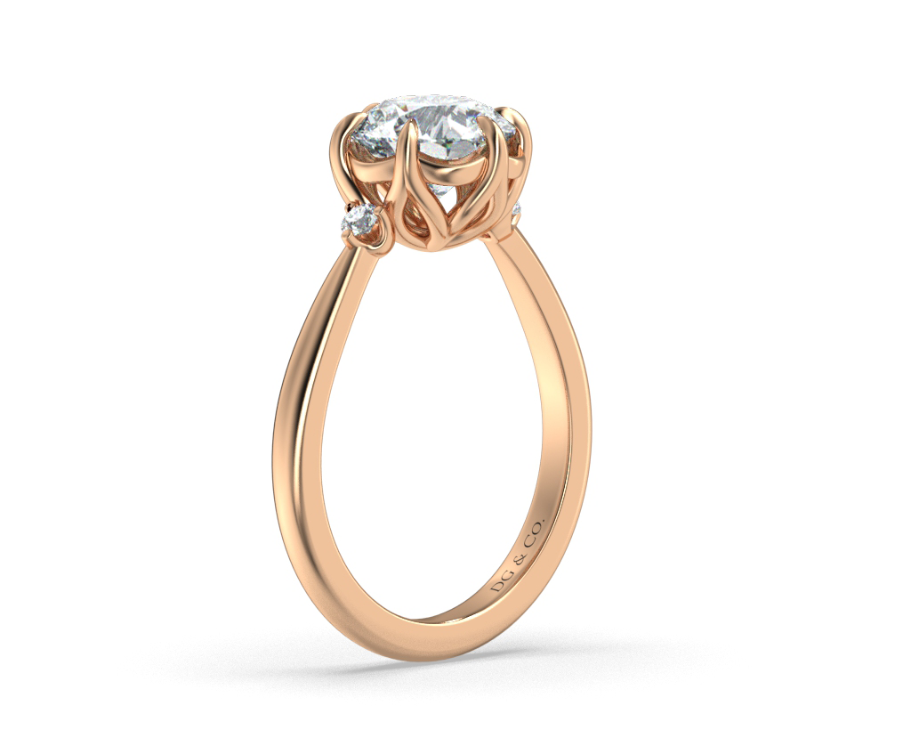 Hollie Three Stone Tapered Band Diamond Ring with Round Cut Six Claw Setting - 18K Rose