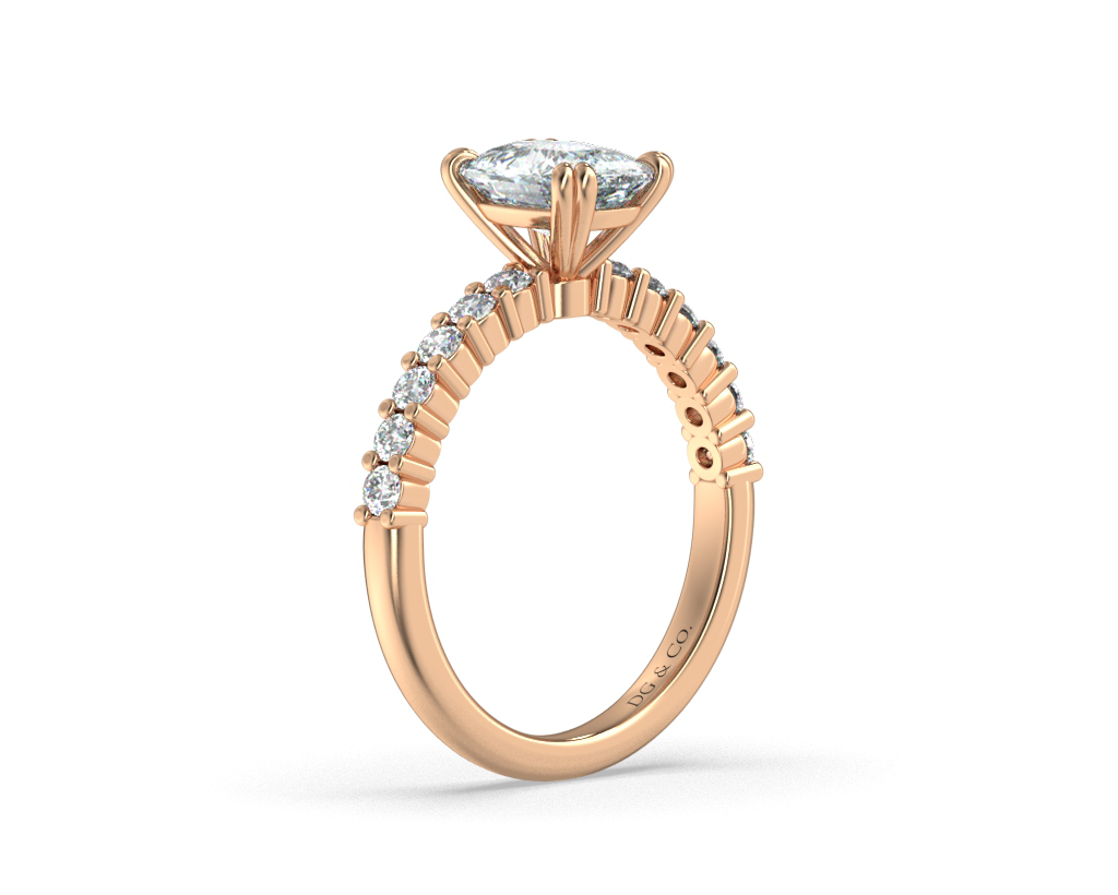 Nadine Elongated Long Cushion Cut Double Claw Side Stone Diamond Engagement Ring - 18K Rose