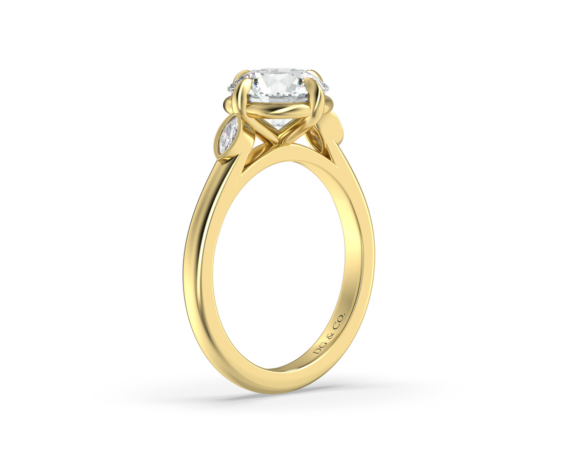 Bella Three Stones with Bezel and claw Setting Diamond Ring - 18K Yellow
