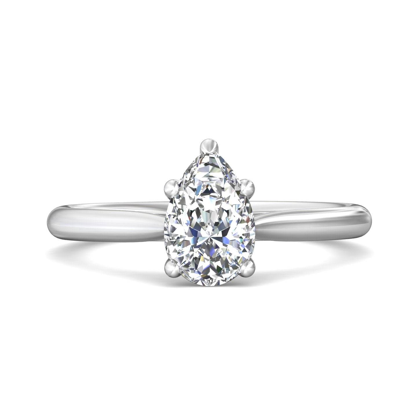 Pear Shape Solitaire Diamond Engagement Ring With a Tapered Plain Band - Platinum - DG & Co. Jewellery