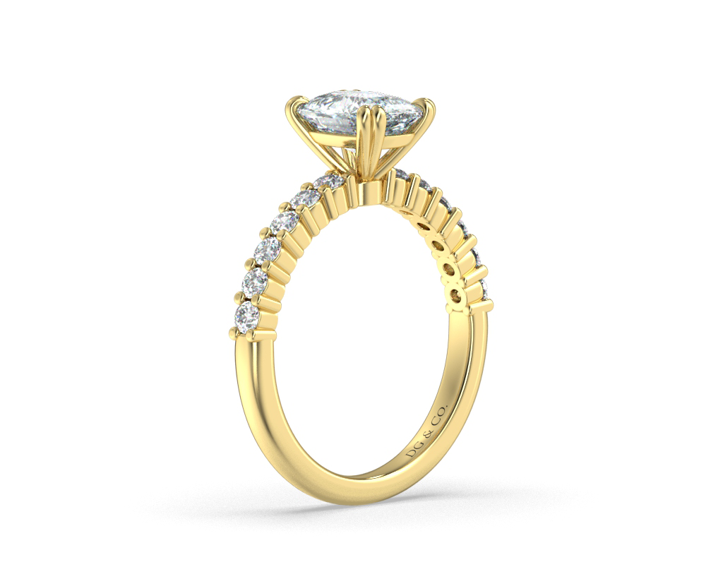 Nadine Elongated Long Cushion Cut Double Claw Side Stone Diamond Engagement Ring - 18K Yellow