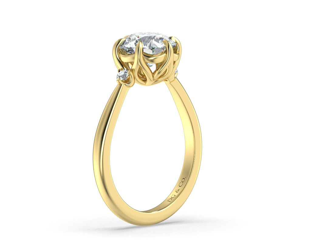Hollie Three Stone Tapered Band Diamond Ring with Round Cut Six Claw Setting - 18K Yellow