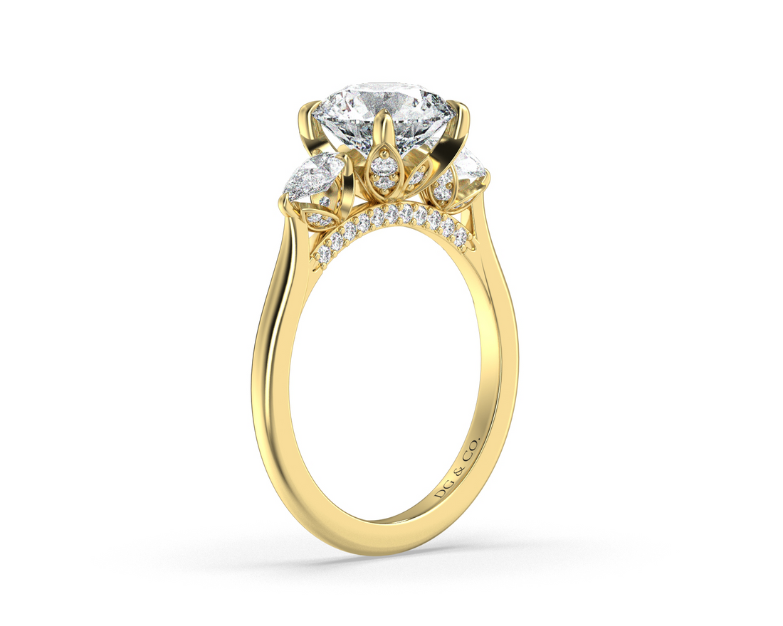 Sarah Trilogy Hidden Halo four Claw Setting Diamond engagement ring - 18K Yellow