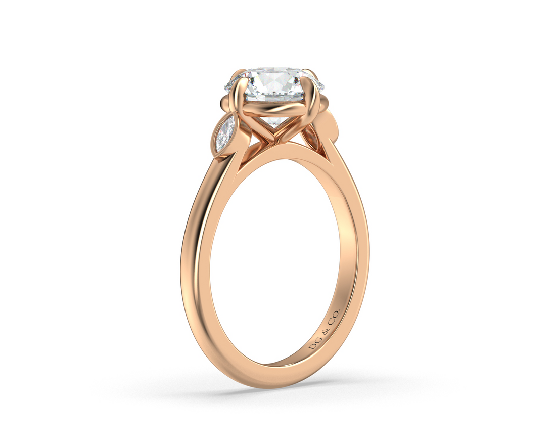 Bella Three Stones with Bezel and claw Setting Diamond Ring - 18K Rose