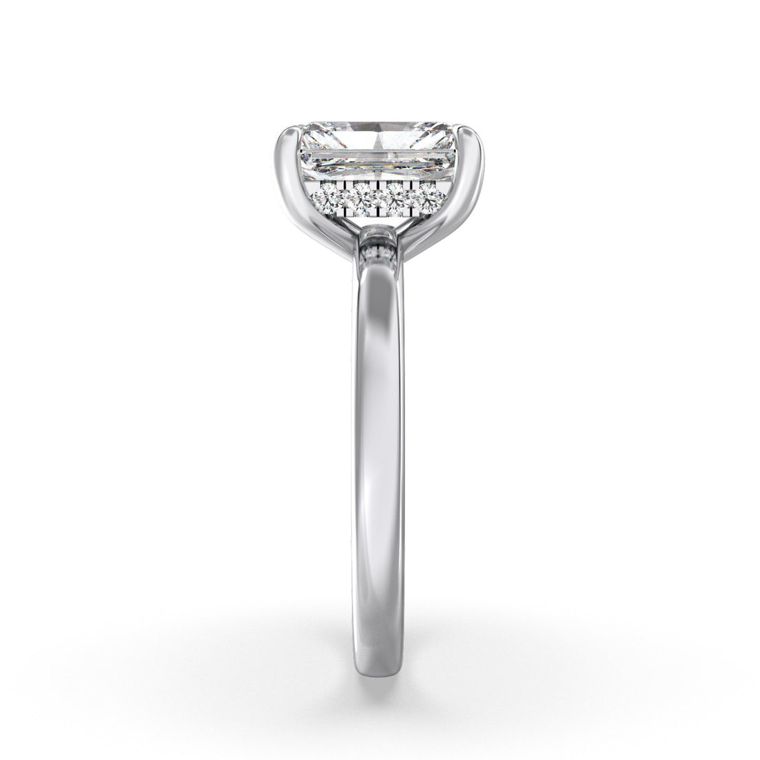 Abbey Raidant Cut Solitaire Hidden Halo Low Setting Engagement Ring - 18K White