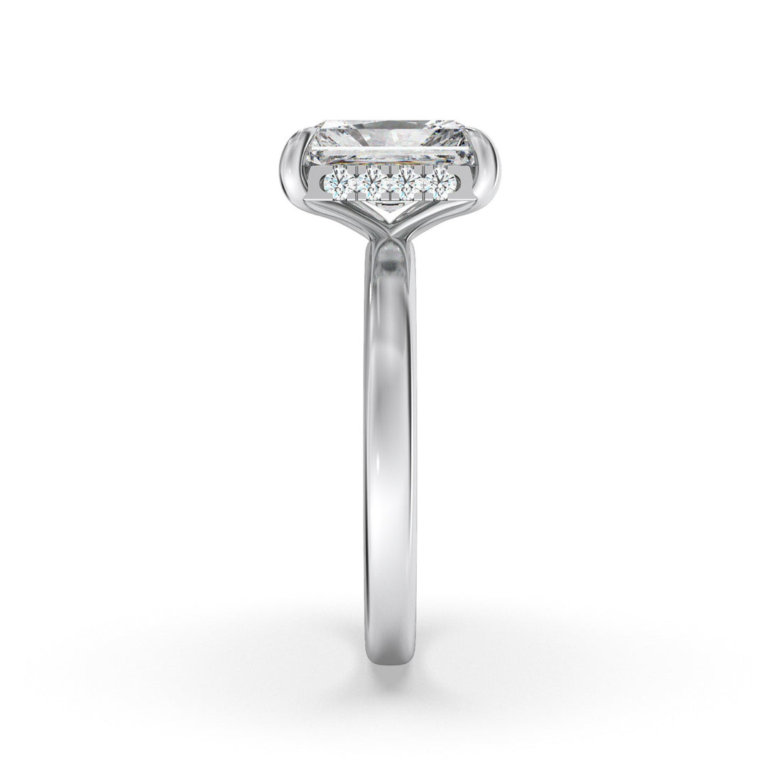 Fairy Solitaire Radiant Cut Hidden Halo Diamond Ring - 18K White