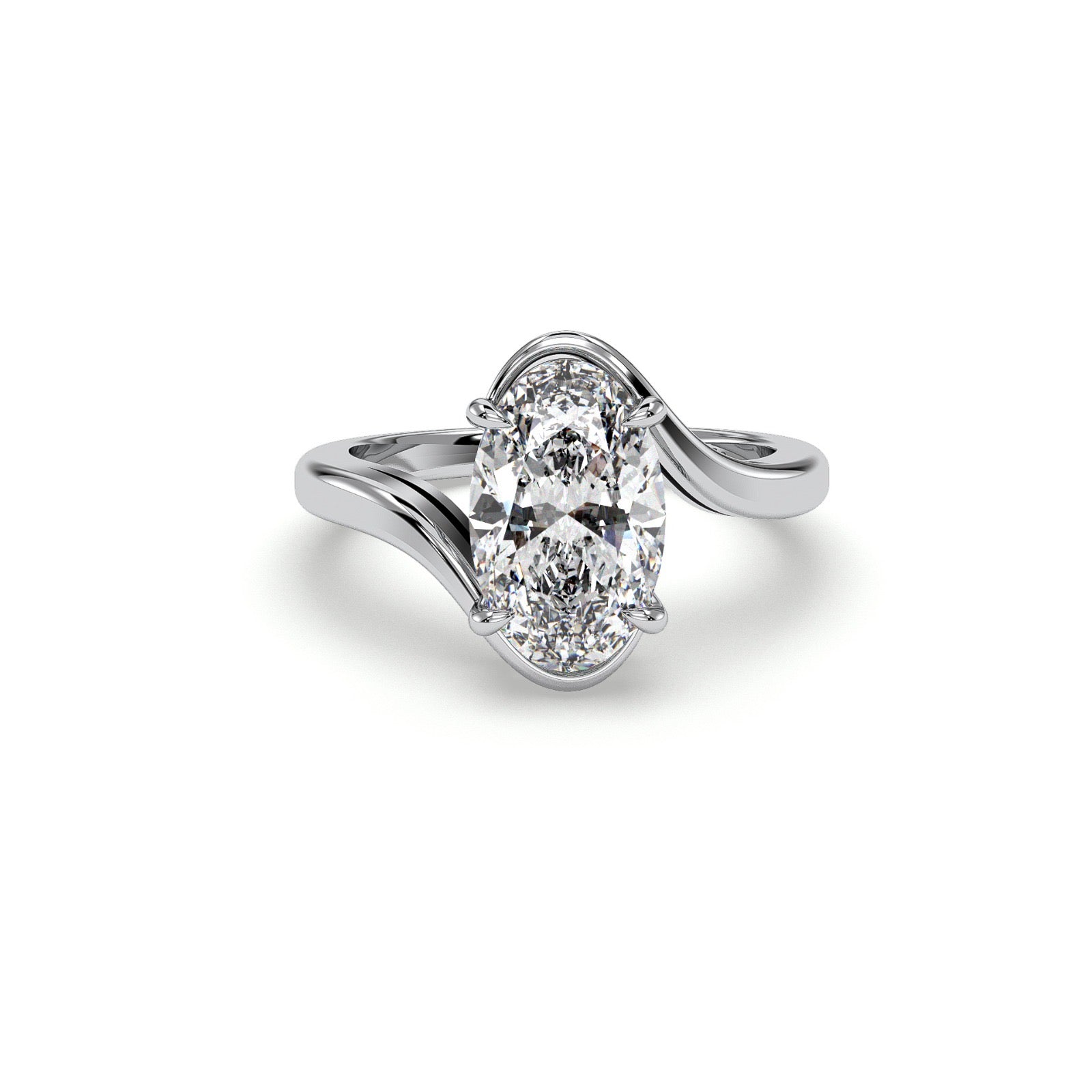Kera Oval Cut Solitaire Four Claw Diamond Engagement Ring - 18K White ...