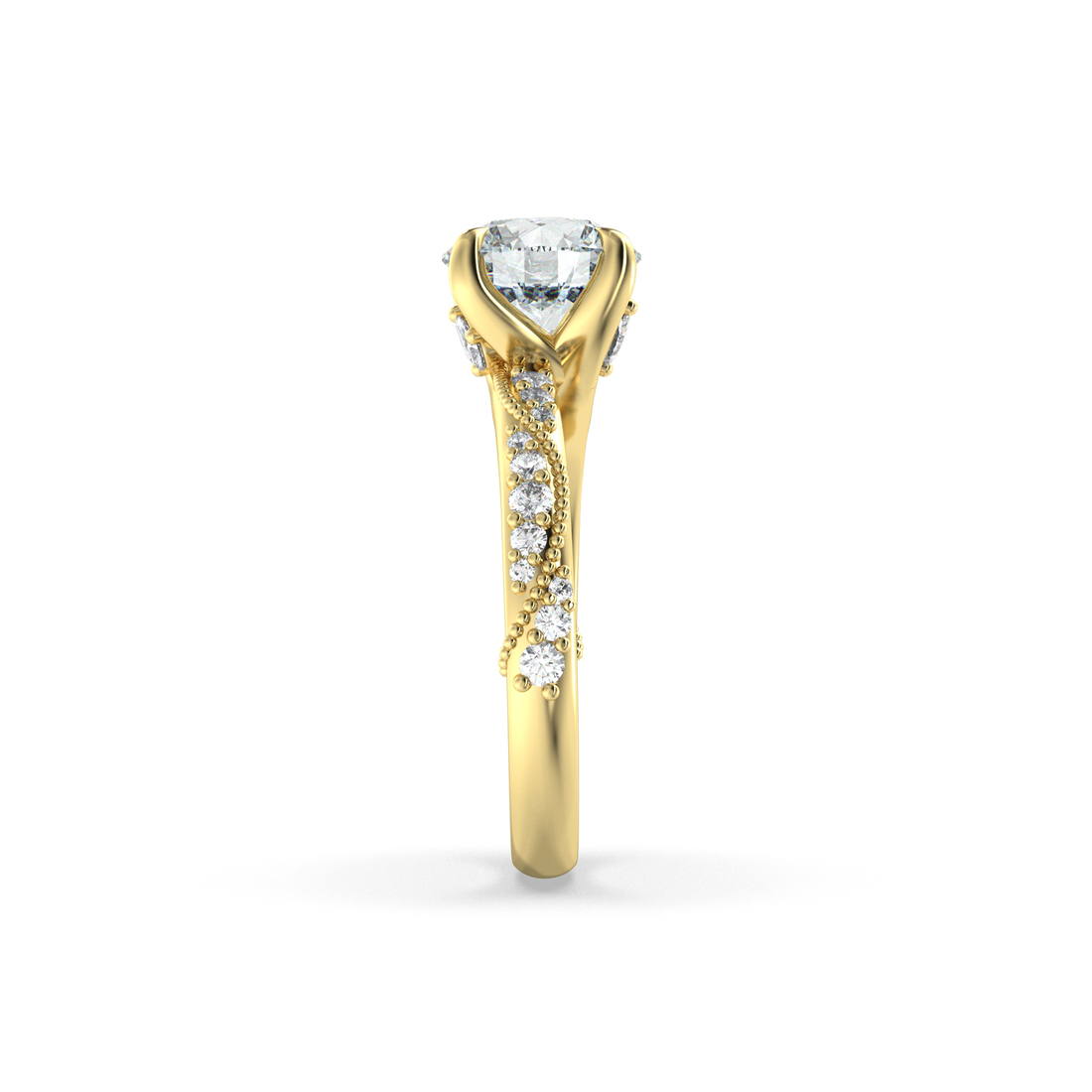 Lanna Vintage Style Hidden Halo Milgrain Round Cut Diamond Ring - 18K Yellow