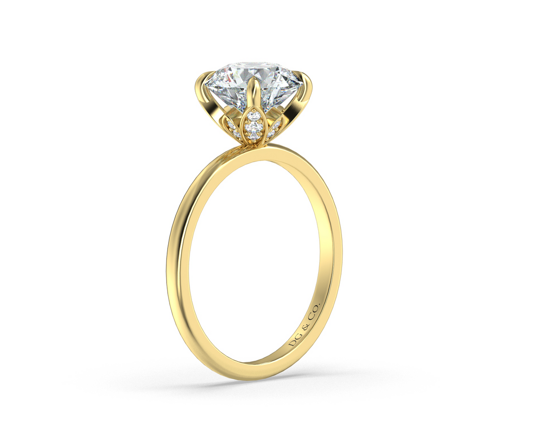 Nadia Solitaire Hidden Halo For Prong Setting Diamond Ring - 18K Yellow