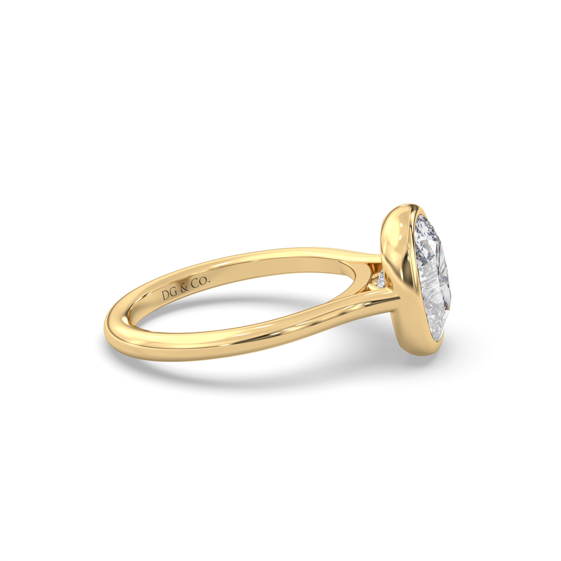 Tiffani Elongated Cushion Cathedral Style Bezel and Low Setting Solitaire Diamond Ring - 18K Yellow