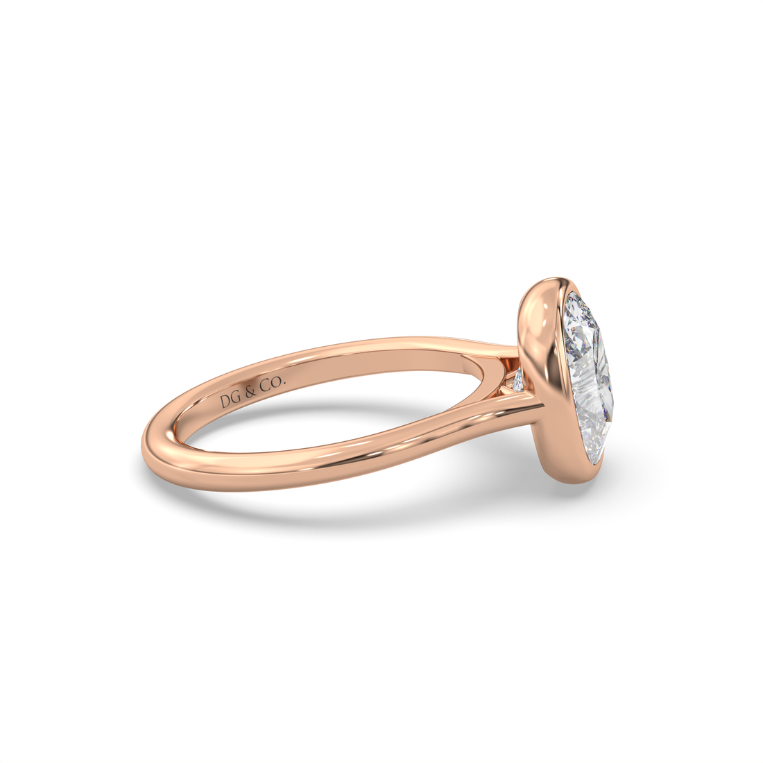 Tiffani Elongated Cushion Cathedral Style Bezel and Low Setting Solitaire Diamond Ring - 18K Rose