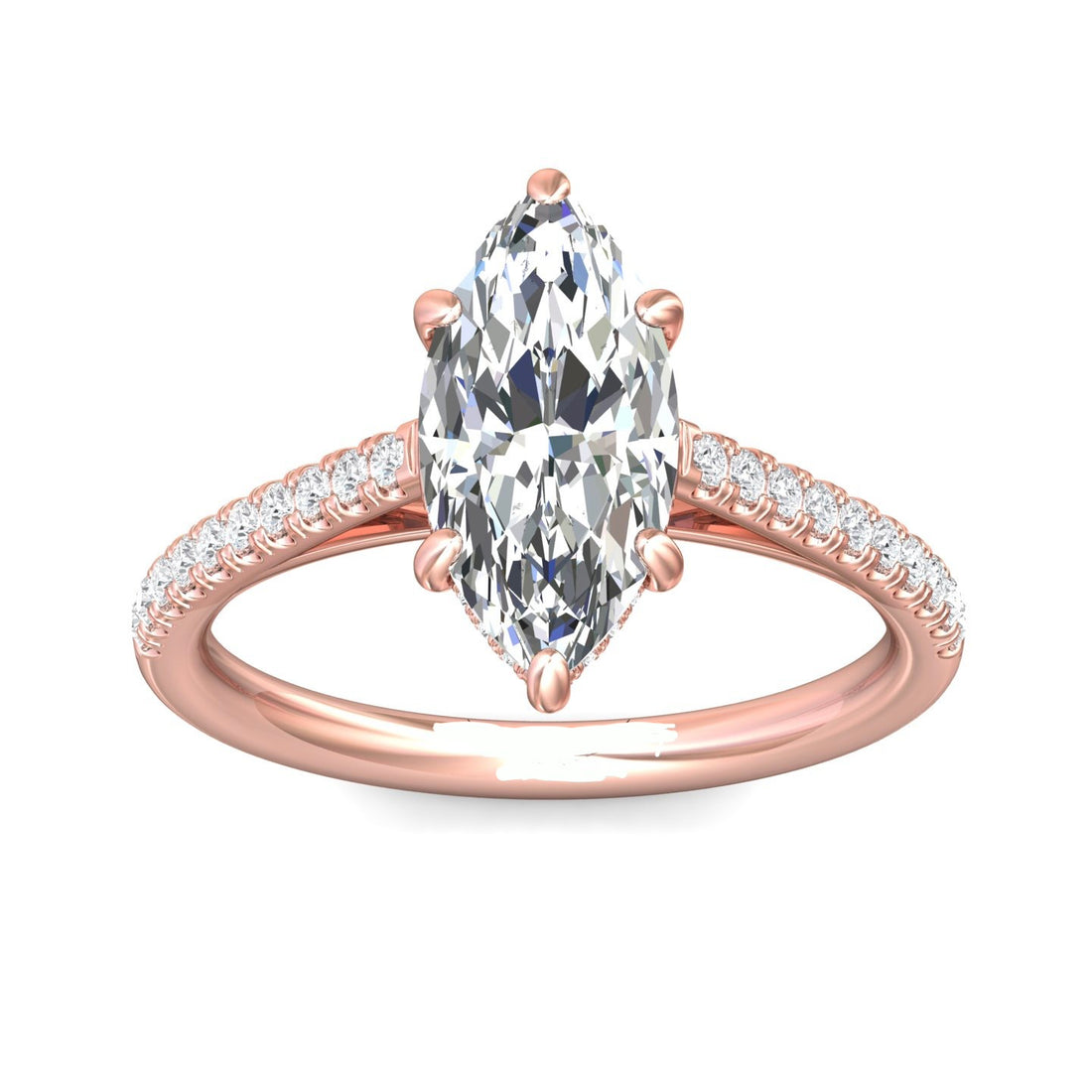 Riviera Cathedral Hidden Halo Pave Setting Six Claw Diamond Engagement Ring - 18K Rose