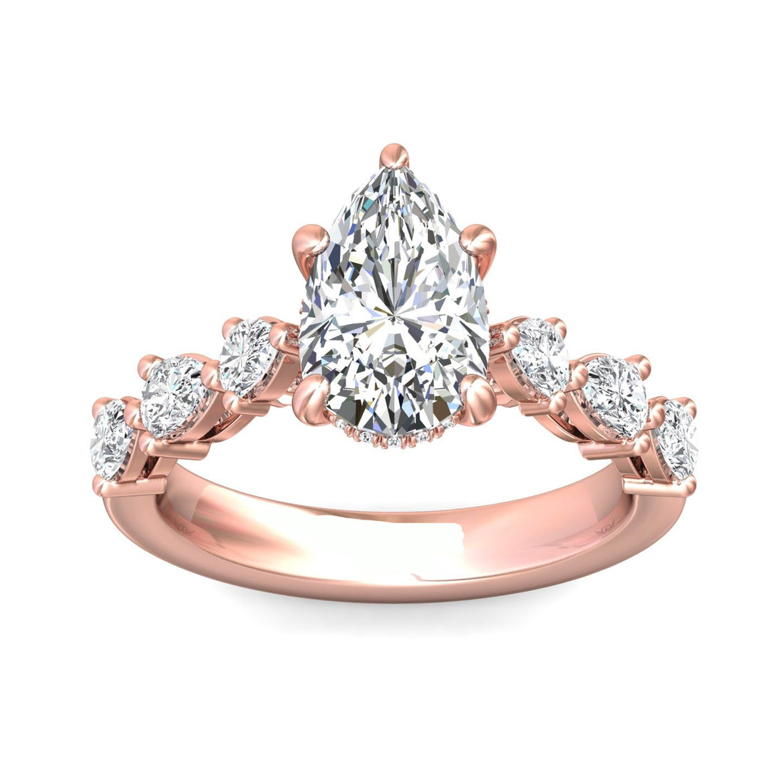 Elodie Pear Cut Hidden Halo Thick Band Four Claw Diamond engagement Ring - 18K Rose