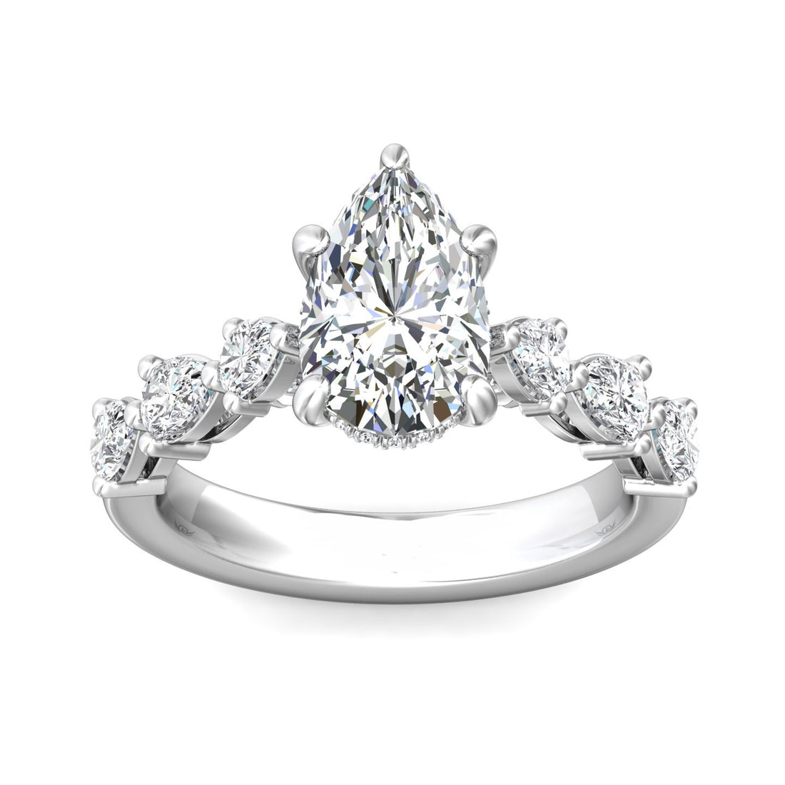 Elodie Pear Cut Hidden Halo Thick Band Four Claw Diamond engagement Ring - Platinum