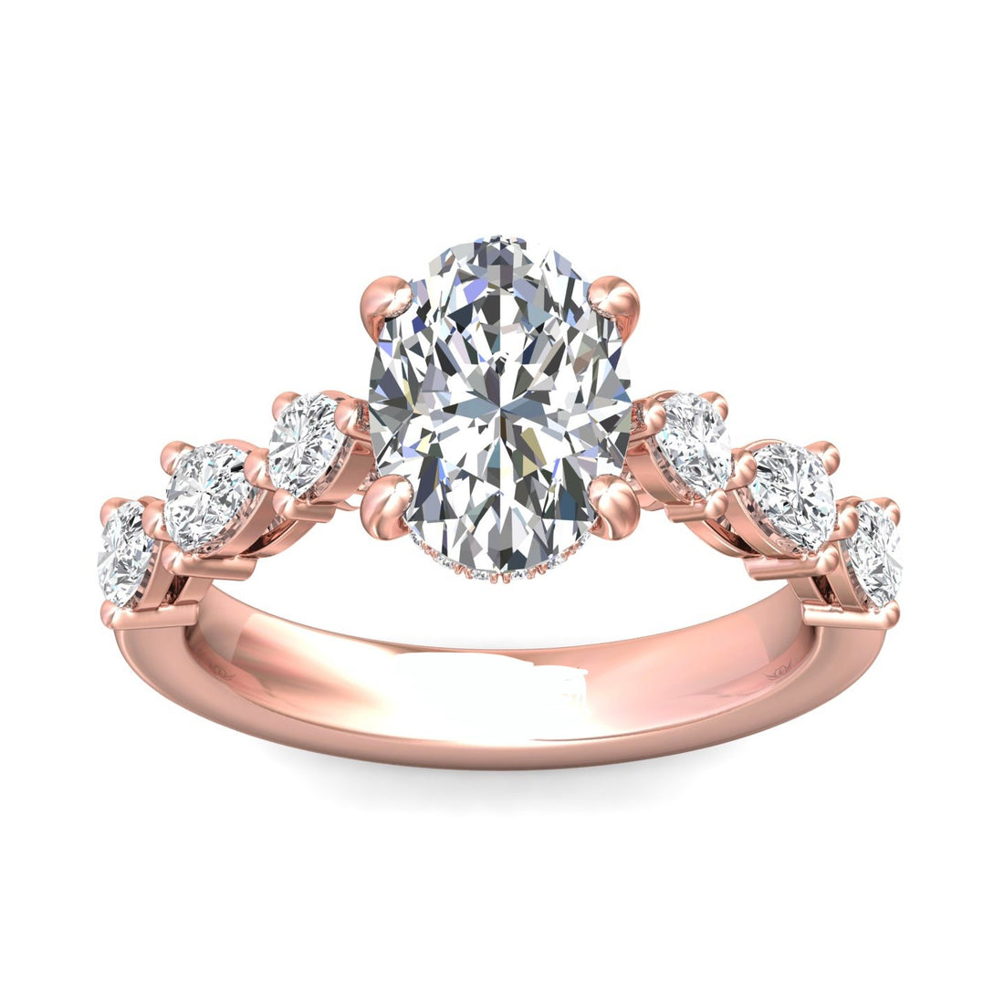 Arletta Oval Cut Hidden Halo Thick Band Four Claw Diamond engagement Ring - 18K Rose