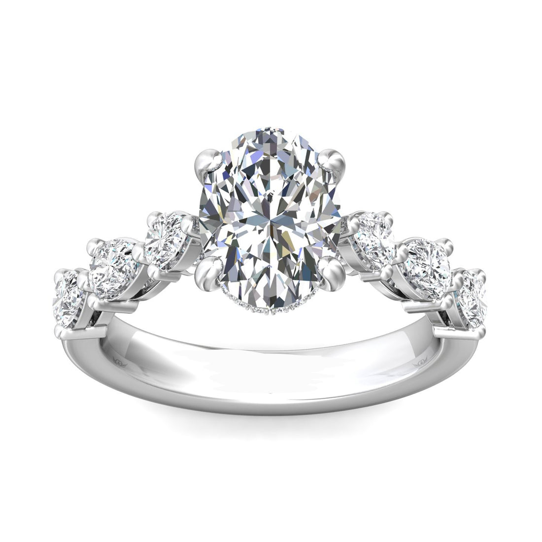Arletta Oval Cut Hidden Halo Thick Band Four Claw Diamond engagement Ring - 18K White