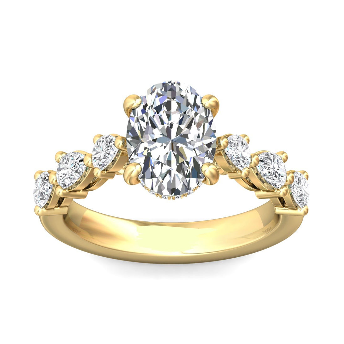 Arletta Oval Cut Hidden Halo Thick Band Four Claw Diamond engagement Ring - 18K Yellow