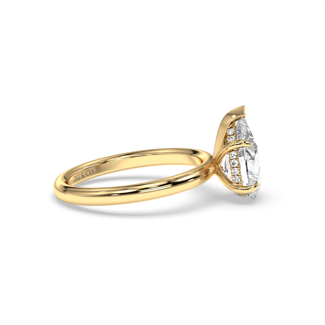 Verla Pear Cut Solitaire Five Claw Hidden Halo Diamond Engagement Ring - 18K Yellow