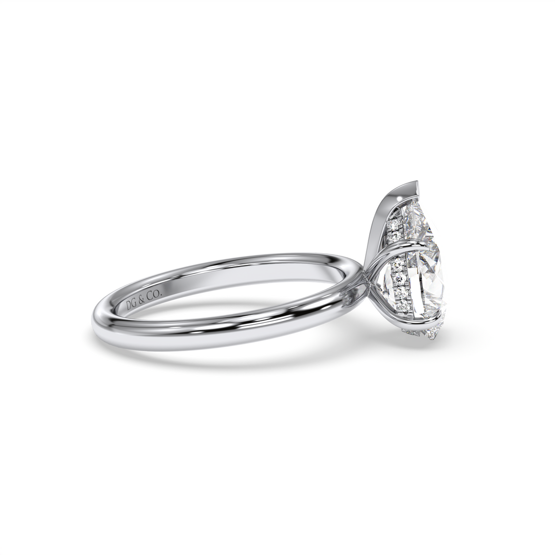 Verla Pear Cut Solitaire Five Claw Hidden Halo Diamond Engagement Ring - 18K White