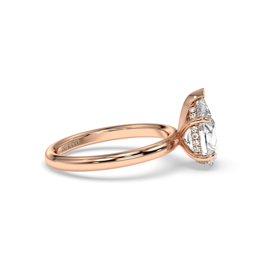 Verla Pear Cut Solitaire Five Claw Hidden Halo Diamond Engagement Ring - 18K Rose
