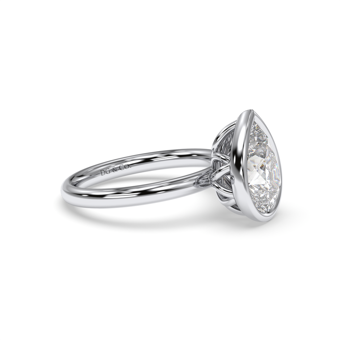 EME Solitaire Pear Shape Tulip Bezel Setting Diamond Engagement Ring - 18K White