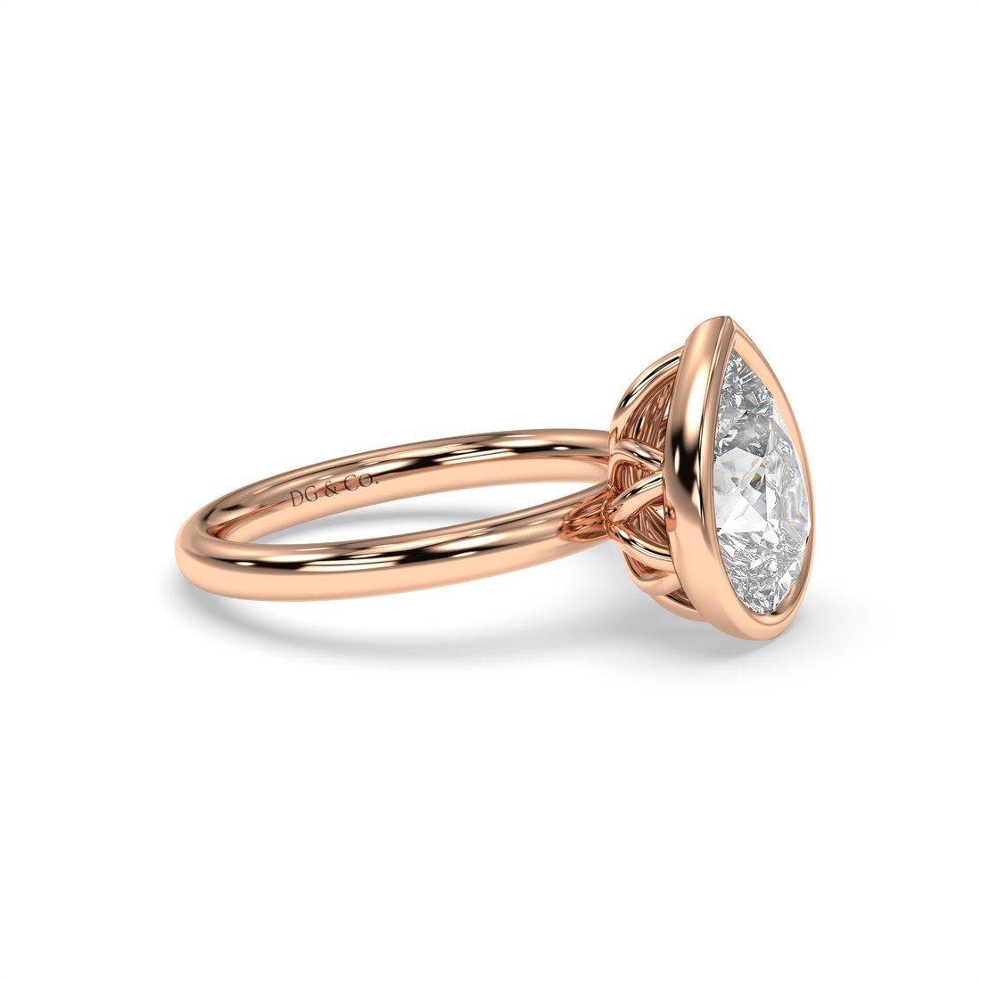 EME Solitaire Pear Shape Tulip Bezel Setting Diamond Engagement Ring - 18K Rose