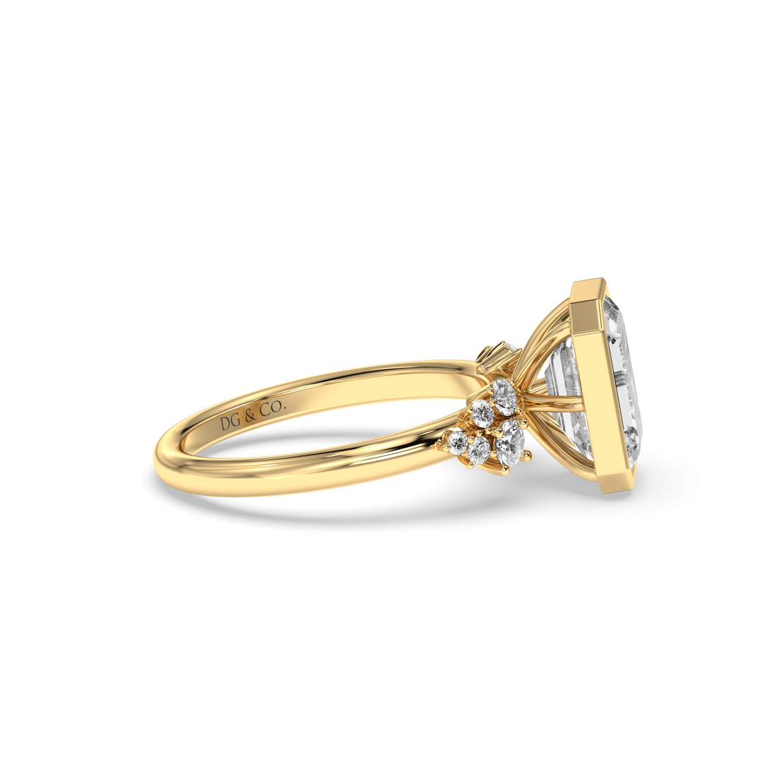 Pitak Emerald Cut Bezel Set Side Stones Diamond Engagement Ring - 18K Yellow