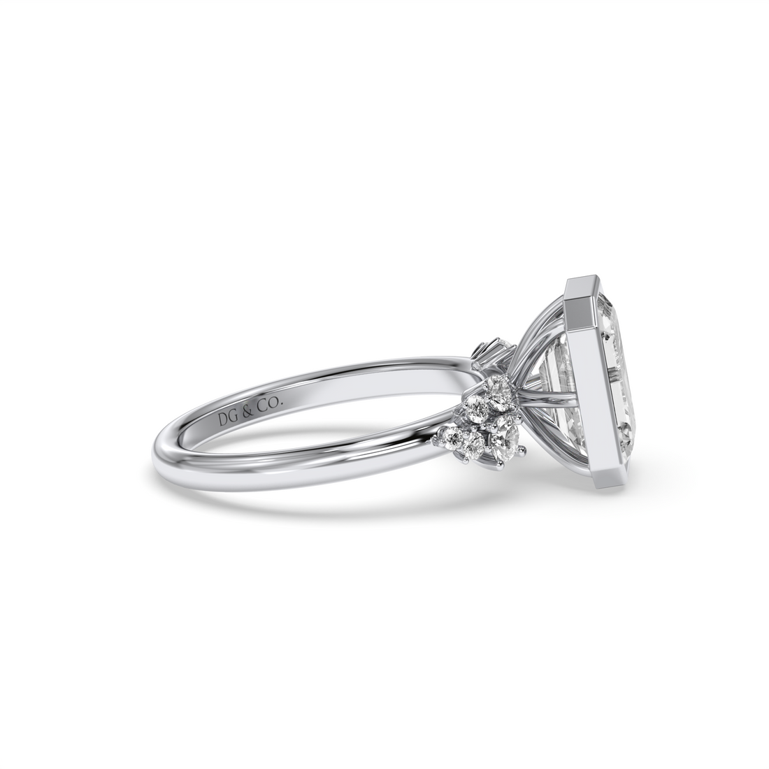 Pitak Emerald Cut Bezel Set Side Stones Diamond Engagement Ring - 18K White