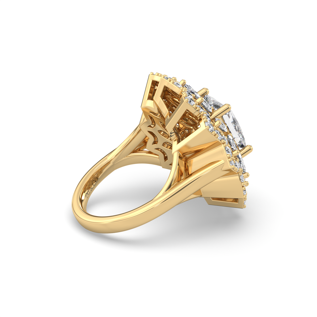 Maggie Princess-Cut Halo Flower Marquise and Round-Cut Diamond Cocktail Ring - 18K Yellow