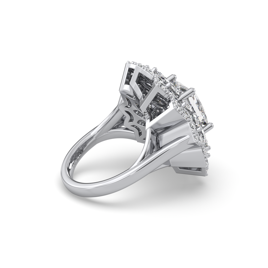 Maggie Princess-Cut Halo Flower Marquise and Round-Cut Diamond Cocktail Ring - 18K White