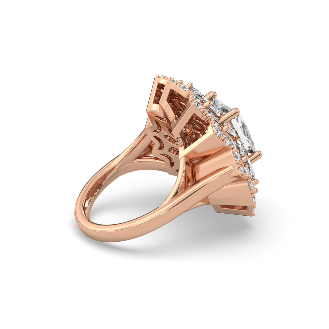 Maggie Princess-Cut Halo Flower Marquise and Round-Cut Diamond Cocktail Ring - 18K Rose