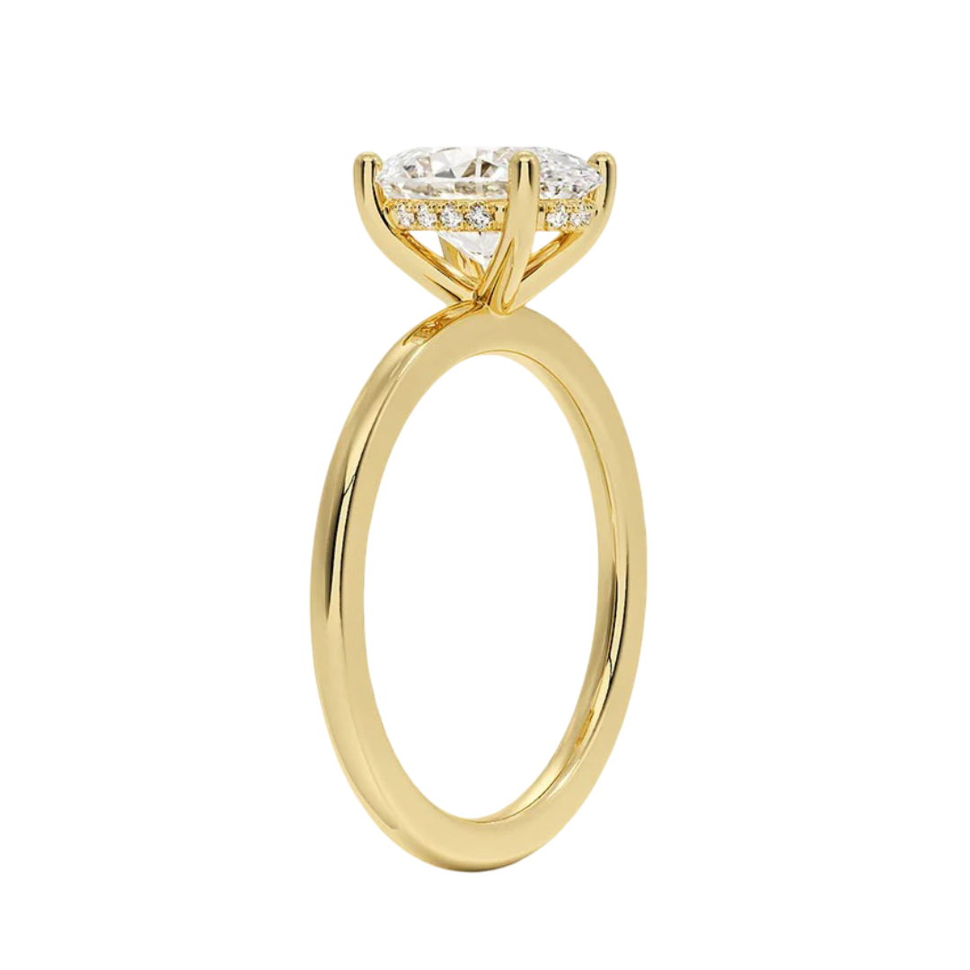 Paula Oval Cut Hidden Halo Four Claw Setting Diamond Engagement Ring - 18K Yellow