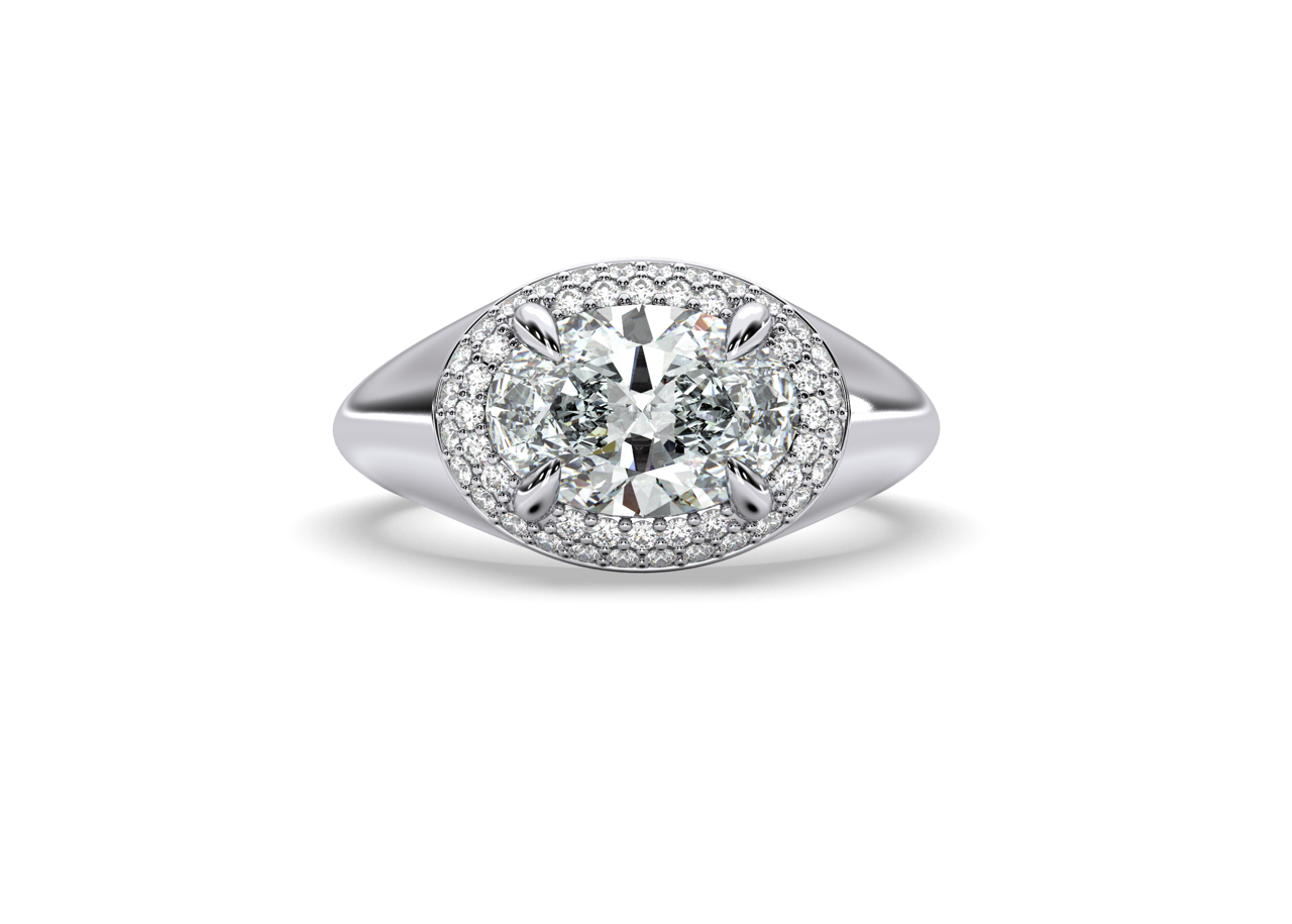 Nilla Oval Cut East West Halo Diamond Engagement Ring - Platinum – DG ...